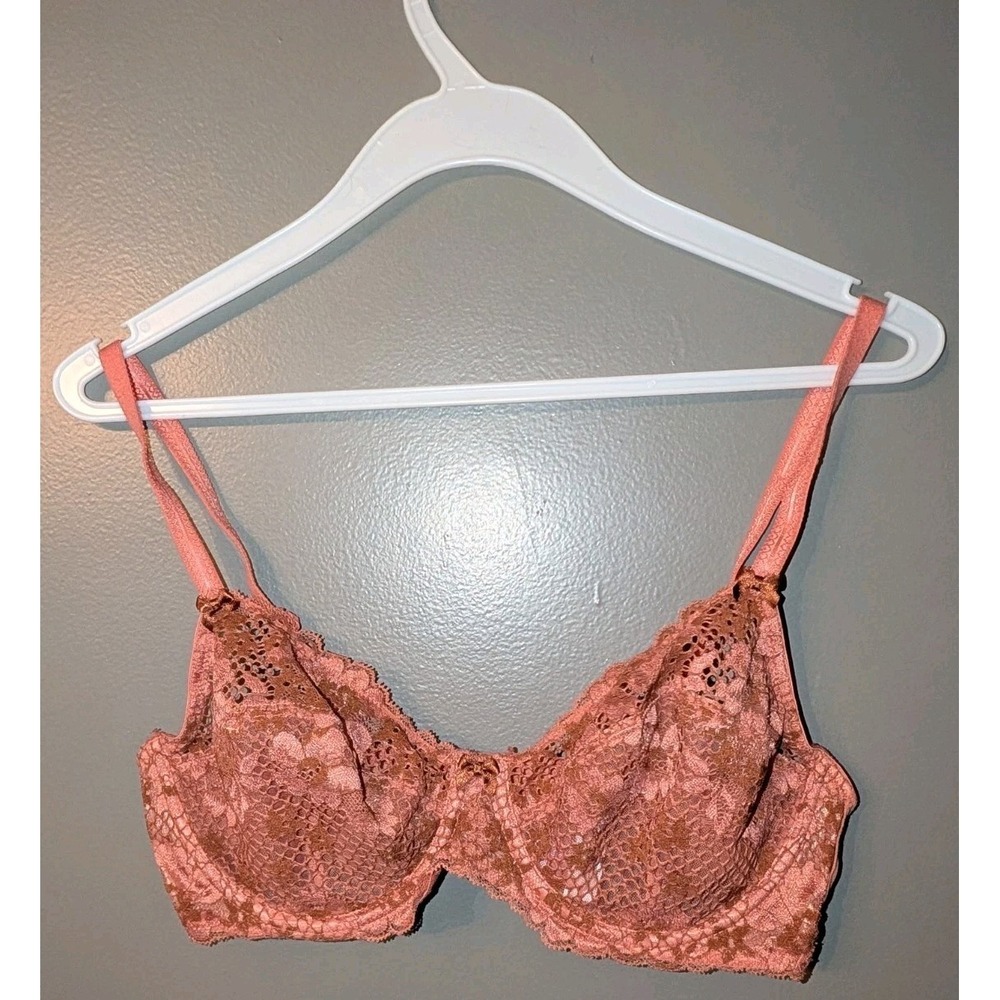 Adore Me Women's Salmon Pink Lacy Mesh Bra Size 36D Lingerie Intimate
